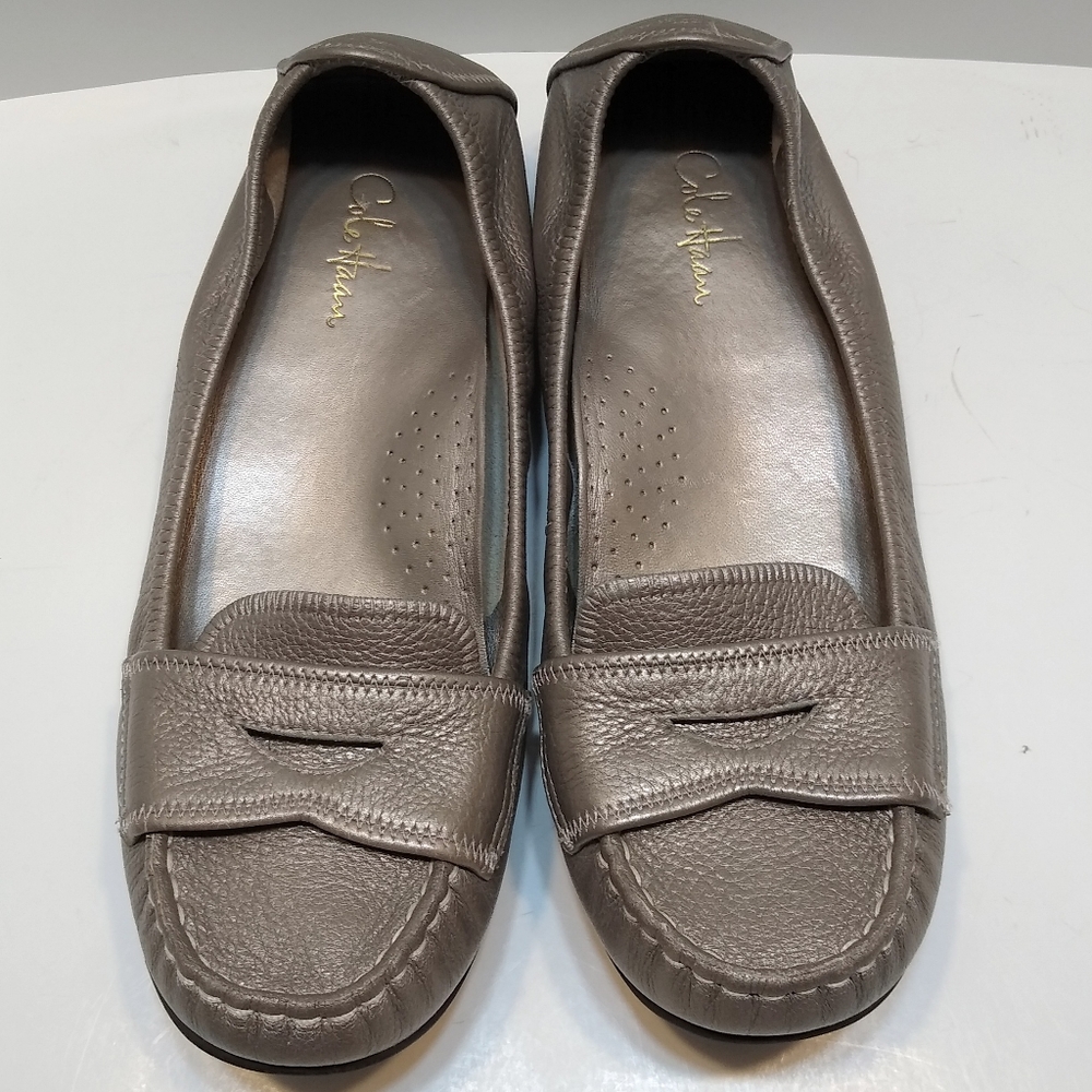 Cole Haan Nike Air "Candyce" loafers, pewter, 6B. Silver flats.